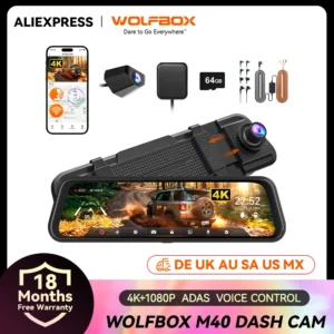 WOLFBOX Dash Cam 4K/ Voice Control / GPS Video Recorder, Front/ Rear Dash Camera